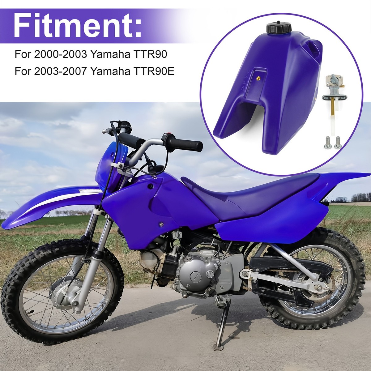 For 00-07 Yamaha TTR90 TT-R90 TTR-90E Blue Fuel Gasoline Tank 5HN
