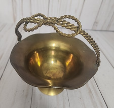 Vintage Brass Flower Basket With Handle 5.25  Diameter