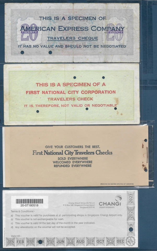 Travellers Cheque & Airport Voucher 4pcs Lot, VF~AU, See description - Image 2 of 2