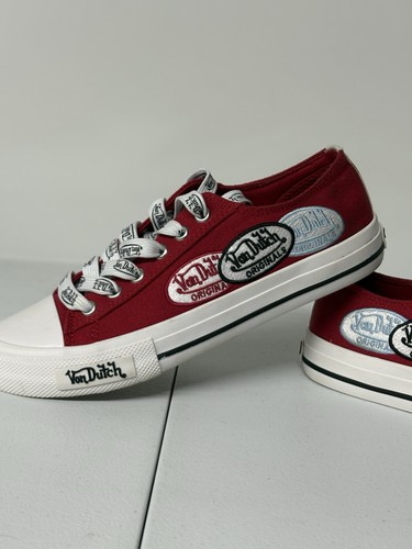 Von Dutch Originals Logo Patch Red White Canvas Low Top Sneakers Women's size 7 - 第 3/9 張圖片