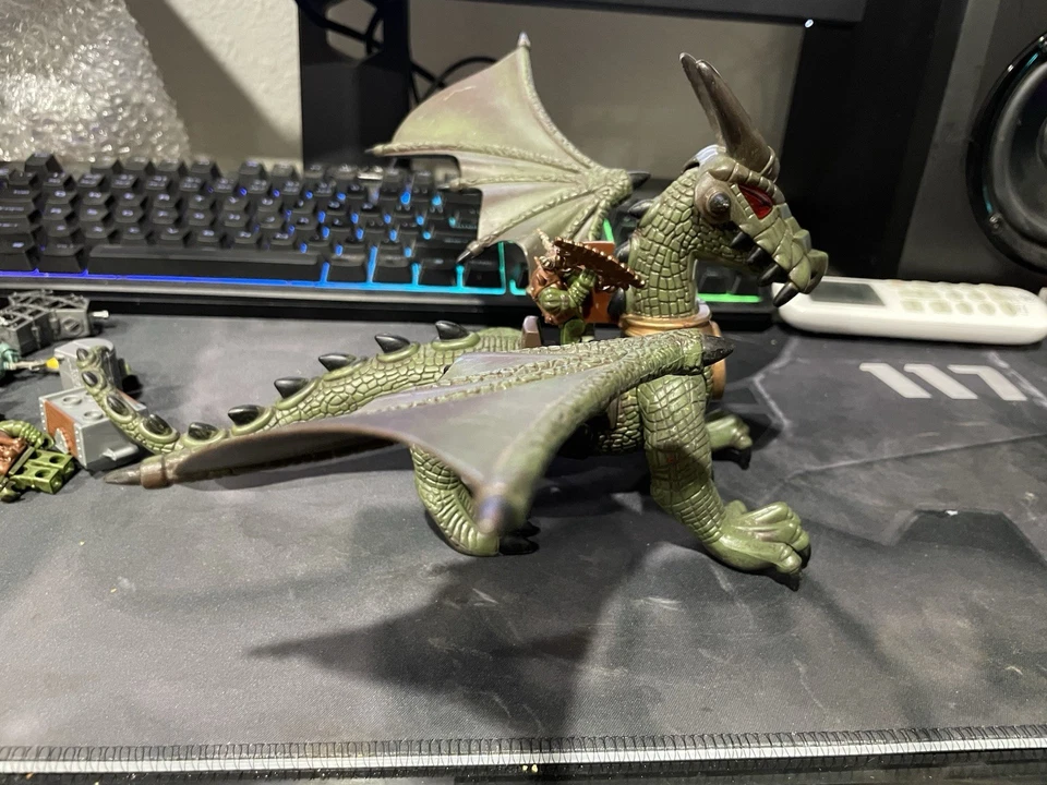 Mega Bloks Dragons Series Green Black Dragon Figure With Orc Rider Mini 12” - Image 2 of 3