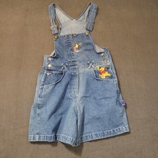 Vintage 90s Disney Short Overalls Womens Medium Pooh Bear Embroidered Cotton