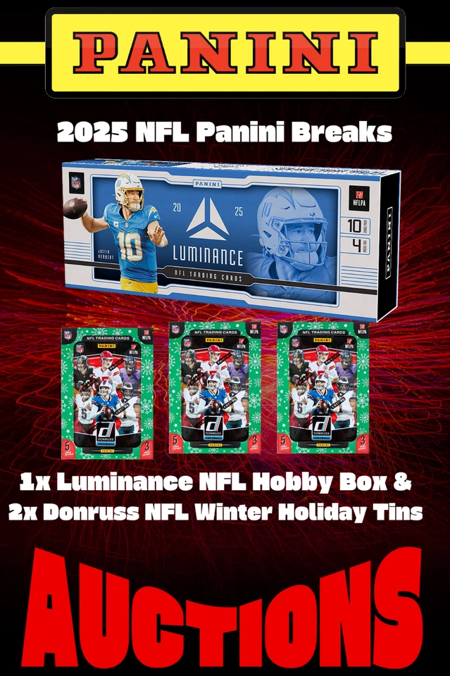 $1 Auctions!  2025 Panini NFL:  1x Luminance box & 2x Donruss Holiday Tins