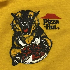Vintage Pizza Hut Shirt Mens Medium Yellow Tiger Logo Polo Made USA 80s Uniform