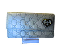 Authentic Gucci GG Heart Logo Bi-Fold Long Wallet in Excellent Condition