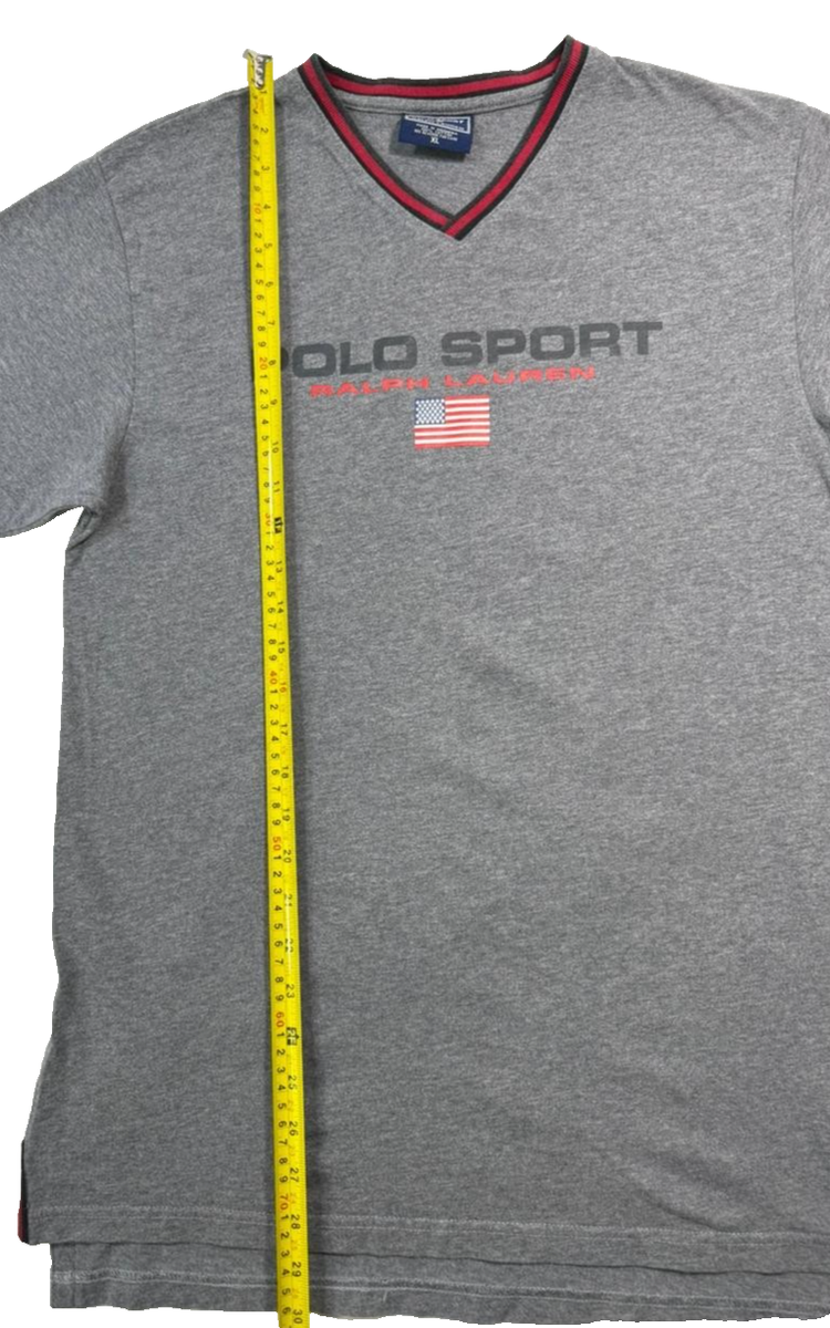 Vintage 90S Polo Sport Ralph Lauren V-Neck T-Shirt In Grey - Size