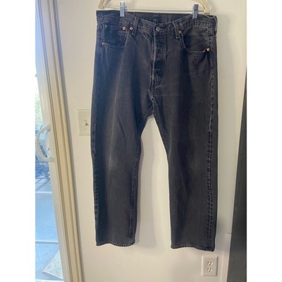 Levis 501 Original Fit Jeans Men 38x30 Faded Black Straight Leg Button Fly Denim