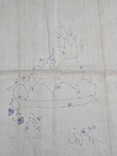 Vintage Tea Towel Linen Fruit Basket Stamped For Embroidery Pineapple Strawberry