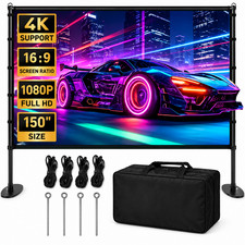 150 Inch Projector Screen with Stand 16:9 Outdoor Indoor Movie Screen