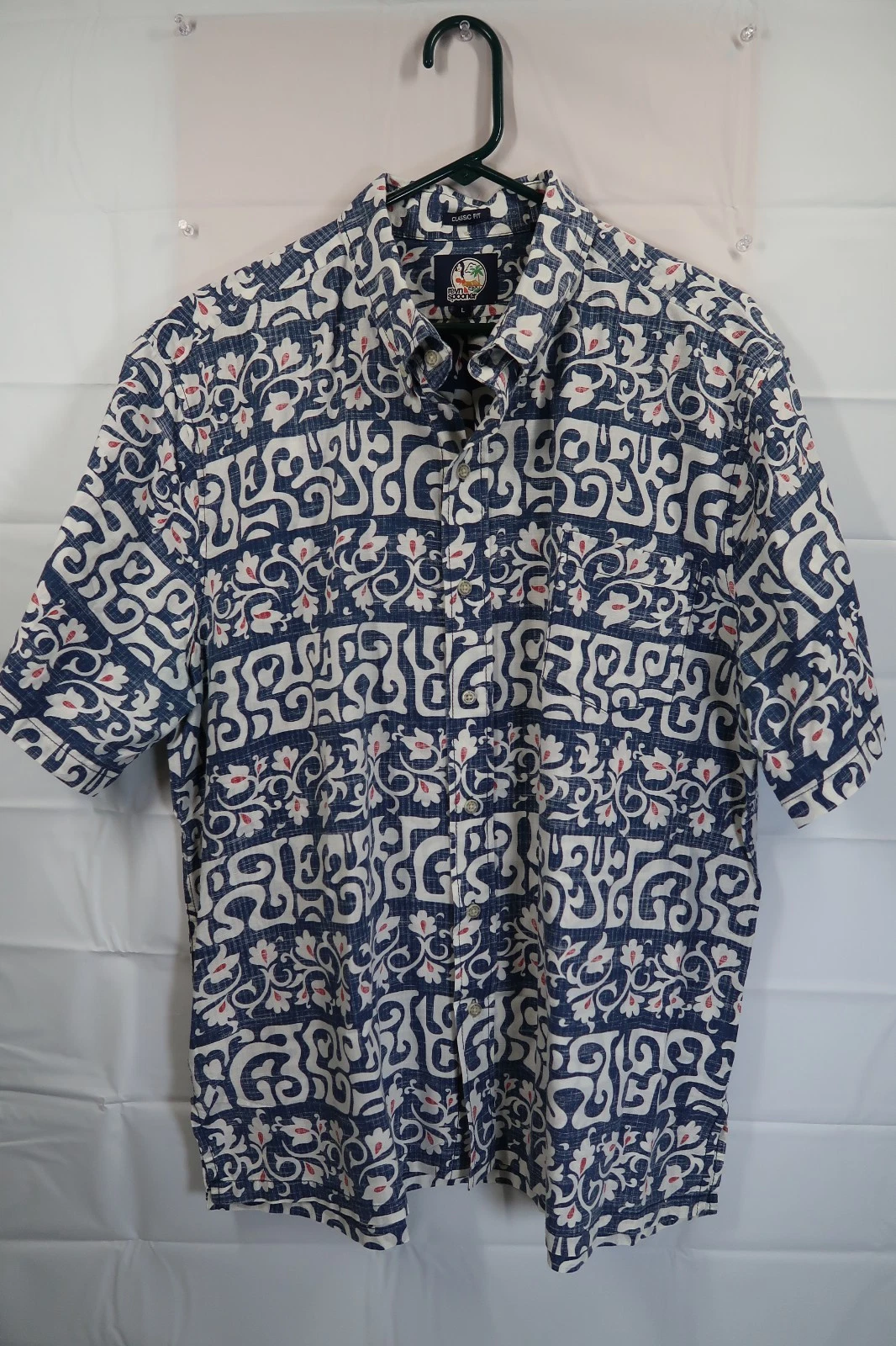Reyn Spooner Mens Large Blue Floral Short Sleeve Button Up Shirt Beach Casual