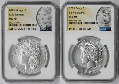 2023 Morgan and Peace Dollar $1 MS 70 NGC Early Releases - 2 Coin Set