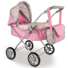 Malplay Puppenwagen klappbar Tiefer verstellbares Visier Rosa Blumen Motiv ab 3J