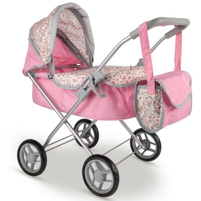Malplay Puppenwagen klappbar Tiefer verstellbares Visier Rosa Blumen Motiv ab 3J