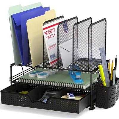 Multi-Functional Mesh Desk Organizer with Horizontal & Vertical Storage Options