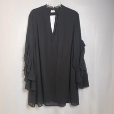 SIGNATURE STUDIO Dark Romantic Sheer Shift Dress Womens Plus 2X Black Polka Dot