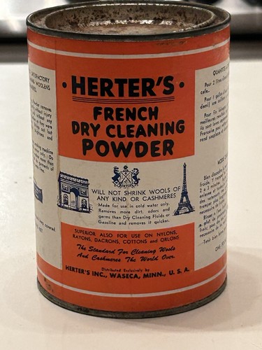 Vintage Herter’s French Dry Cleaning Powder 1 Pound Tin - Waseca Mn. USA -RARE
