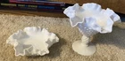 Vintage Fenton Hobnail White Milk Glass Crimped Edge Footed Candy Dish Lot
