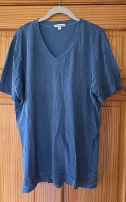 James Perse Men's XL /4 V-neck Cotton T-Shirt Solid Blue Combed Cotton 