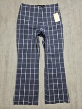 A New Day Women Cropped Kick Flare Pull-On Stretch Pants Size 8 Navy Blue Plaid