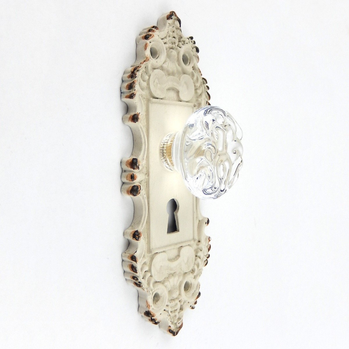 Vintage Style Door Plate Wall Hook Handle Acrylic Knob Keyhole Rustic Creme eBay