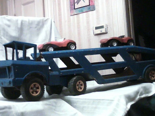 TONKA Vintage 1960s 34" Mighty Car Carrier (Painted Blue) + 2 TONKA Dune Buggies