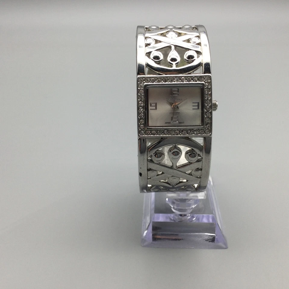 Geneva Platinum Watch Women 26mm Silver Tone Open Cuff Bangle Band New Battery - Image 2 of 4