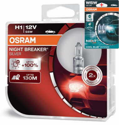 Osram H1 12V 55W Night Breaker Silver +100% 2pcs + W5W Blue