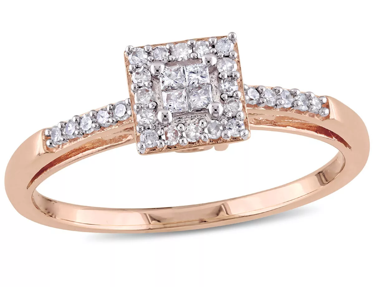 Princess cut rose gold shop wedding rings
