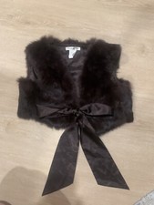 Runway 101 Women’s Size Large 100% Natural Rabbit Fur Sleeveless Shrug With Tie