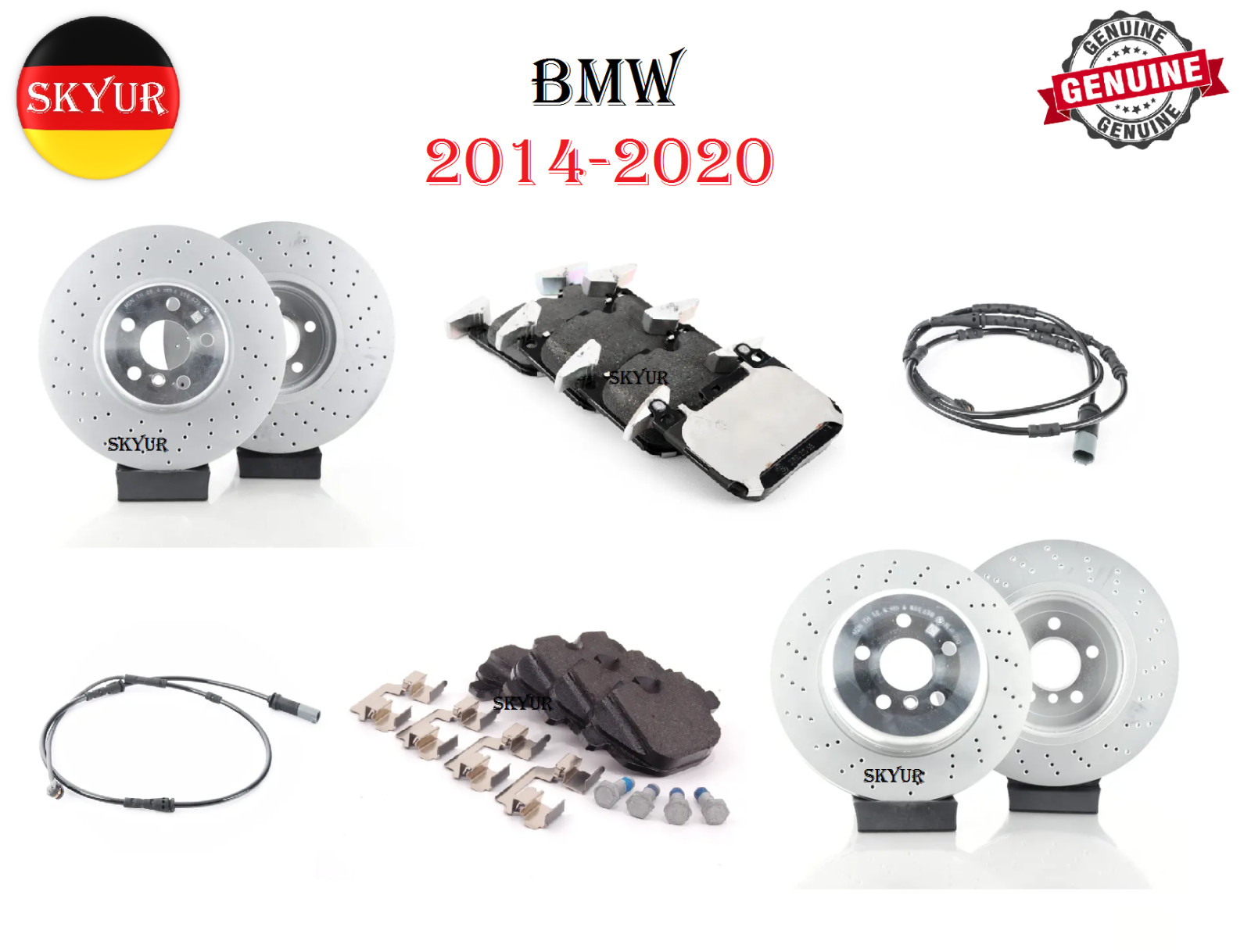 Front & Rear Brake Rotors With Brake Pads & Sensors For 2014-2020 BMW i8 Genuine