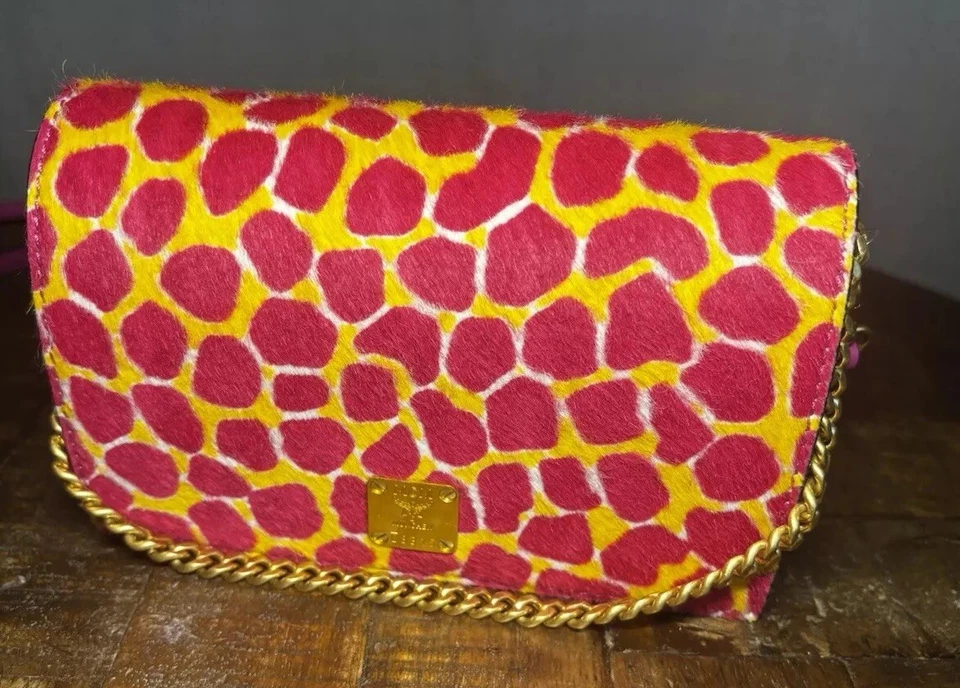 MCM Mini Visetos Calf Hair Giraffe Print Cross Body Handbag Bag Purse