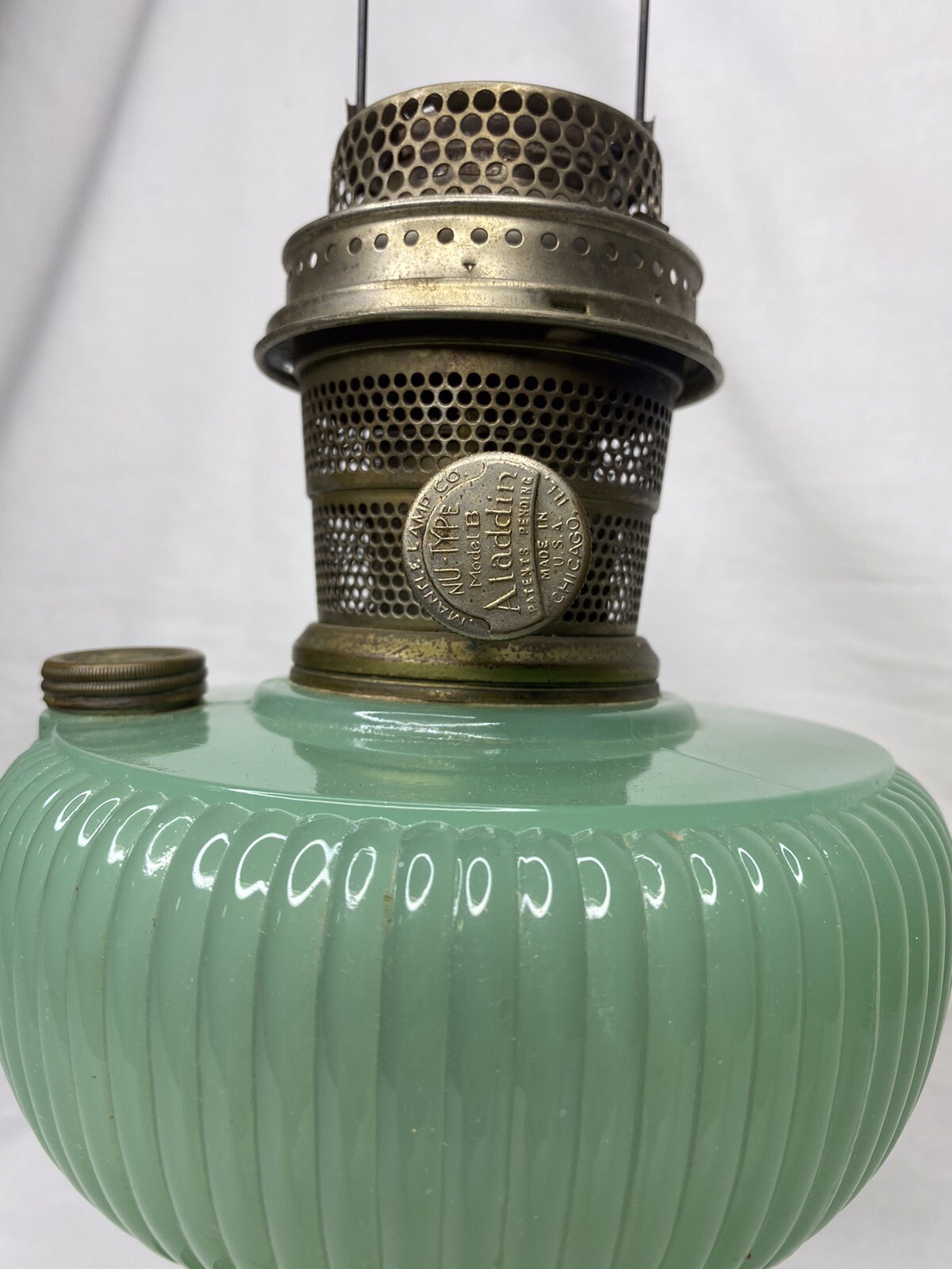 Jadeite Green Glass Moonstone Aladdin Oil Lamp eBay