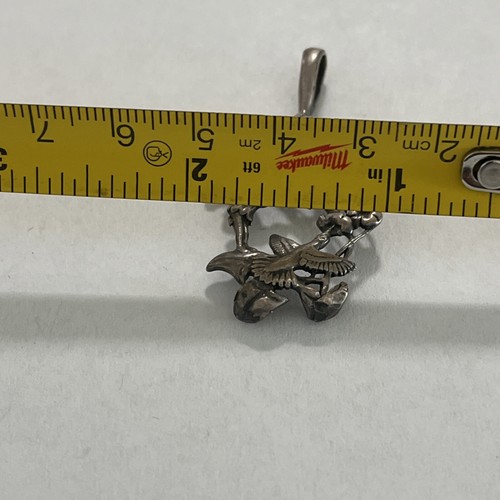 Vintage 925 Art Nouveau Hummingbird Feeding Flower Pendant - Picture 5 of 6