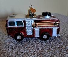 Old World Christmas Fire Truck Glass Blown Christmas Ornament Glitter