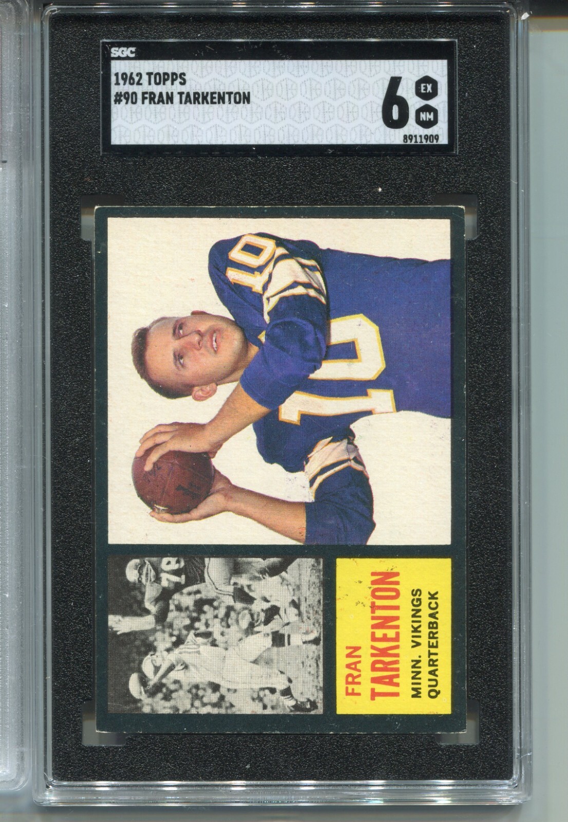 1962 Topps Fran Tarkenton Rookie Card SGC 6 Graded Ex MINT Football #90