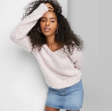 Women's V-Neck Fuzzy Pullover Sweater - Wild Fable - XS - Lilac - J407