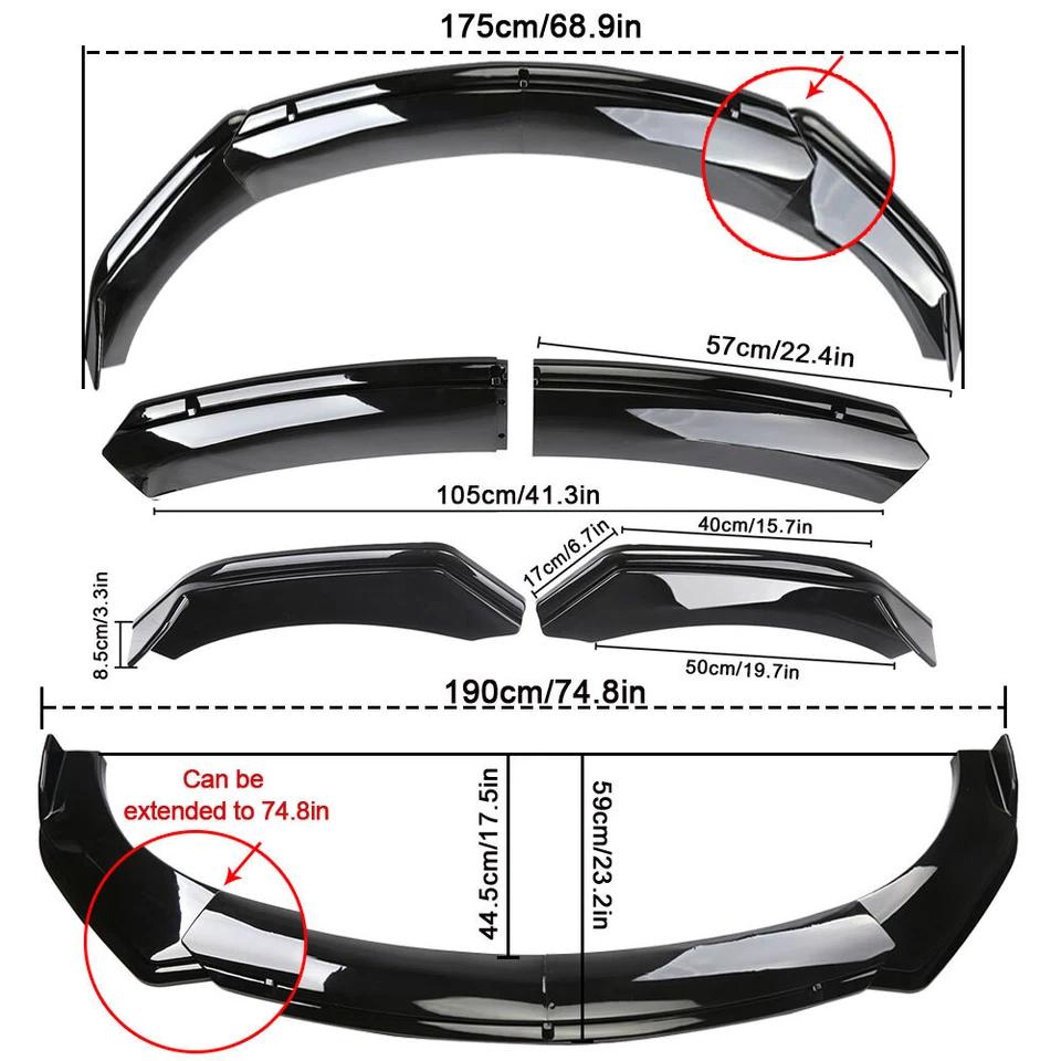 Front Rear Bumper Lip Spoiler Body Kit Splitter Side Skirt For Subaru XV E - Изображение 3 из 4