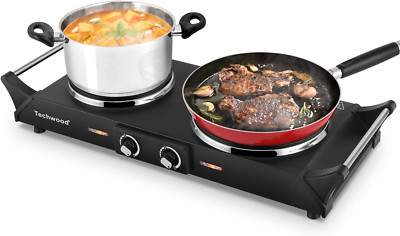 Electric Double Burner Hot Plate 1800W with Adjustable Temp & Cool Handles