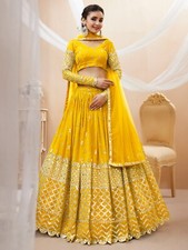 Haldi Special Georgette Yellow Lehenga Choli With Net Dupatta For Function