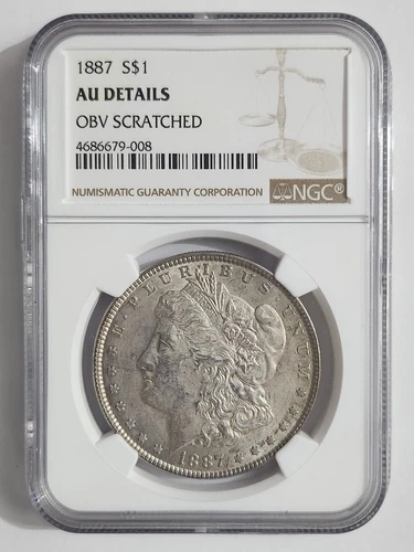 1887 Morgan Silver Dollar AU DETAILS OBV SCRATCHED NGC FREE SHIPPING