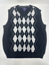 Saddlebred Mens Black Argyle Sleeveless V Neck Sweater Vest Size Large