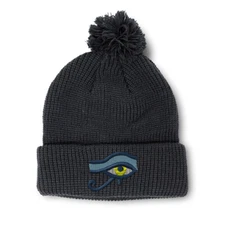 Pom Pom Beanies for Women Eye of Horus Embroidery Winter Hats for Men Skull Cap