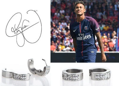 Pendientes para hombre NEYMAR: PSG enchapados en oro blanco de 18 quilates efecto diamante cristal