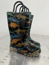 WESTERN CHIEF BOYS Size 6 Rain Boots GREEN DINOSAUR FLASHING LIGHT UP Pull On