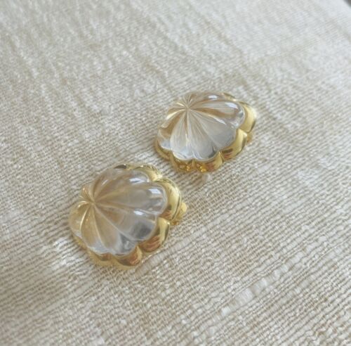 Designer Kenneth Lane gewölbte goldfarbene Borte klare Clip Ohrringe Nachlass Schmuck - Bild 2 von 8