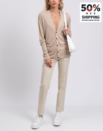 RRP €257 BYBLOS Tamis Jersey Cardigan Size S Cashmere & Angora Wool Blend Beige - Afbeelding 1 van 9
