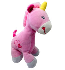 Okie Dokie Pink Unicorn 9" Plush Baby Lovey Rattle Embroidered Eyes 2017