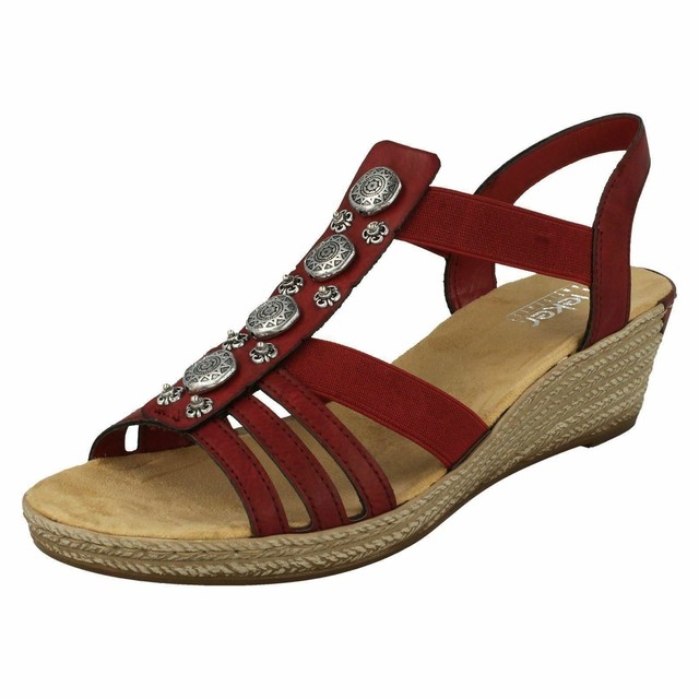 Ladies Rieker Open Toe Wedged Slip On Slingback Synthetic Sandals 624B4 | eBay