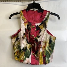 MARCIANO BY GUESS Brocade Floral Button Crop Top Women's Size US 2