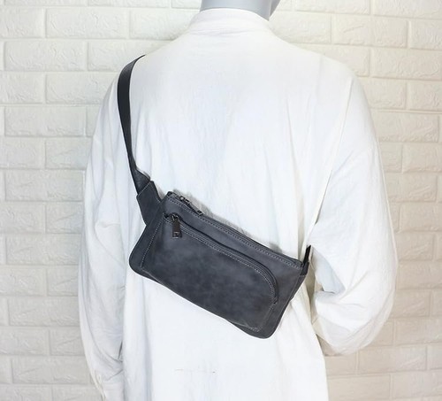Bolso bandolera de cuero para hombre, mochila de hombro en el pecho, bolso bandolera impermeable al agua - Imagen 2 de 6